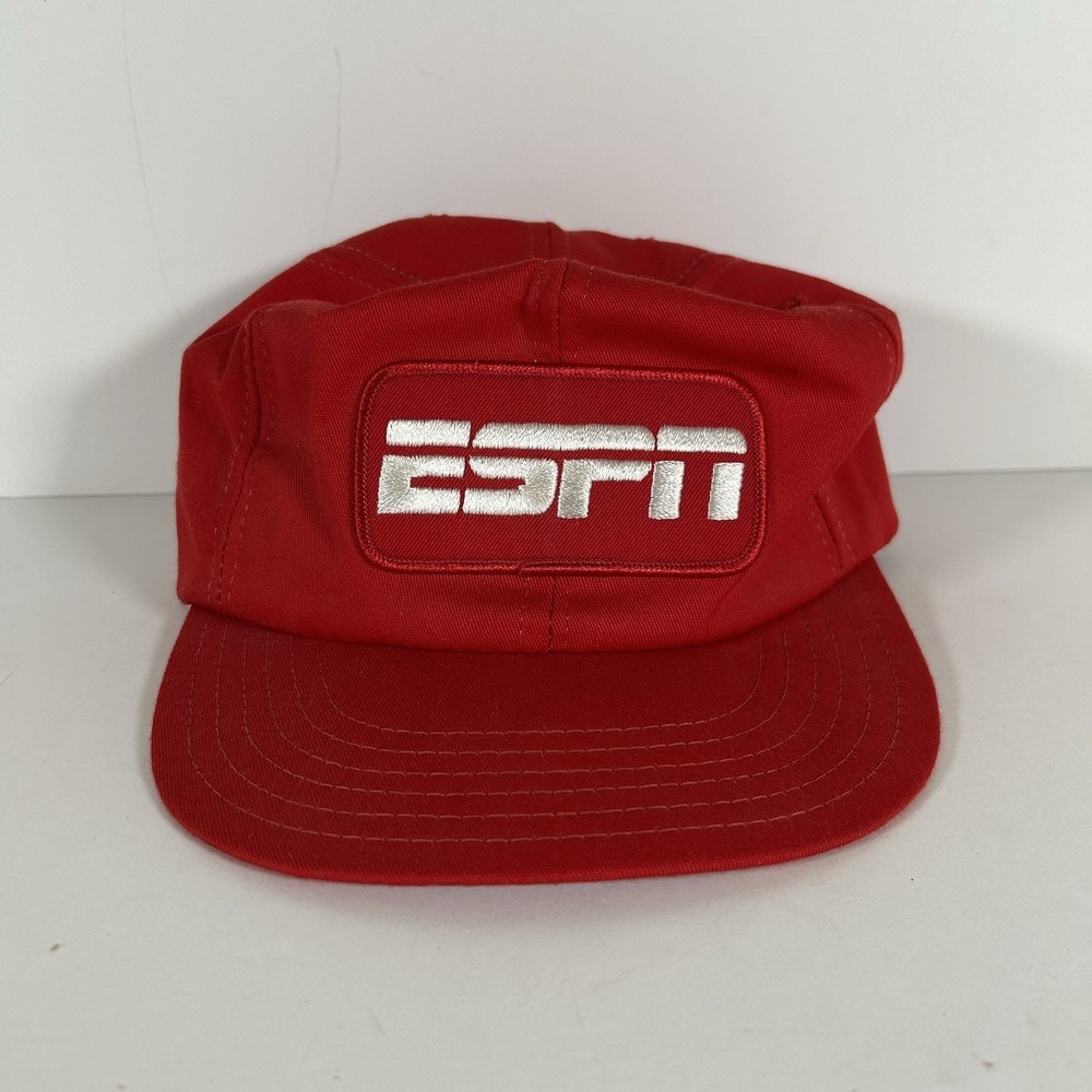 Vtg 90s ESPN Patch Snapback Trucker‎ Hat Red Cap Sports Channel NFL Made In USA